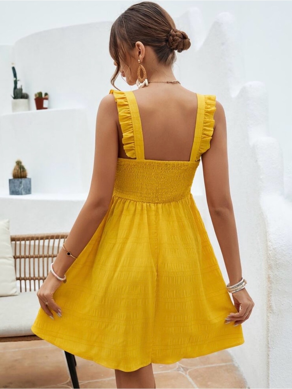 Yellow Ruffle Strap Mini Sundress - Picture 2 of 3